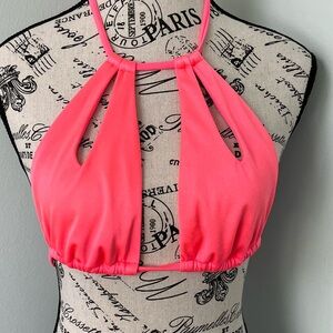 Victoria’s Secret Italian fabric Halter Bikini Top slightly iridescent sz m. EUC